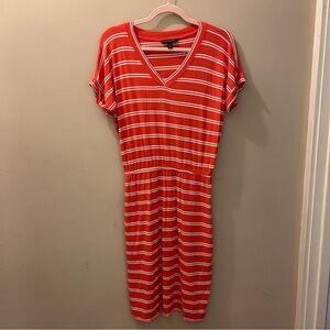 Banana Republic Red and White Striped V-Neck Dress with Pockets